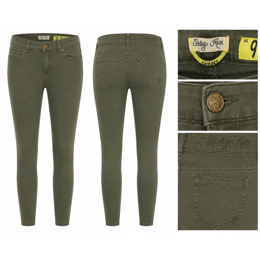 Indigo Rein Women’s Olive Green Skinny Jeans Size 9 Stretch Mid Rise
